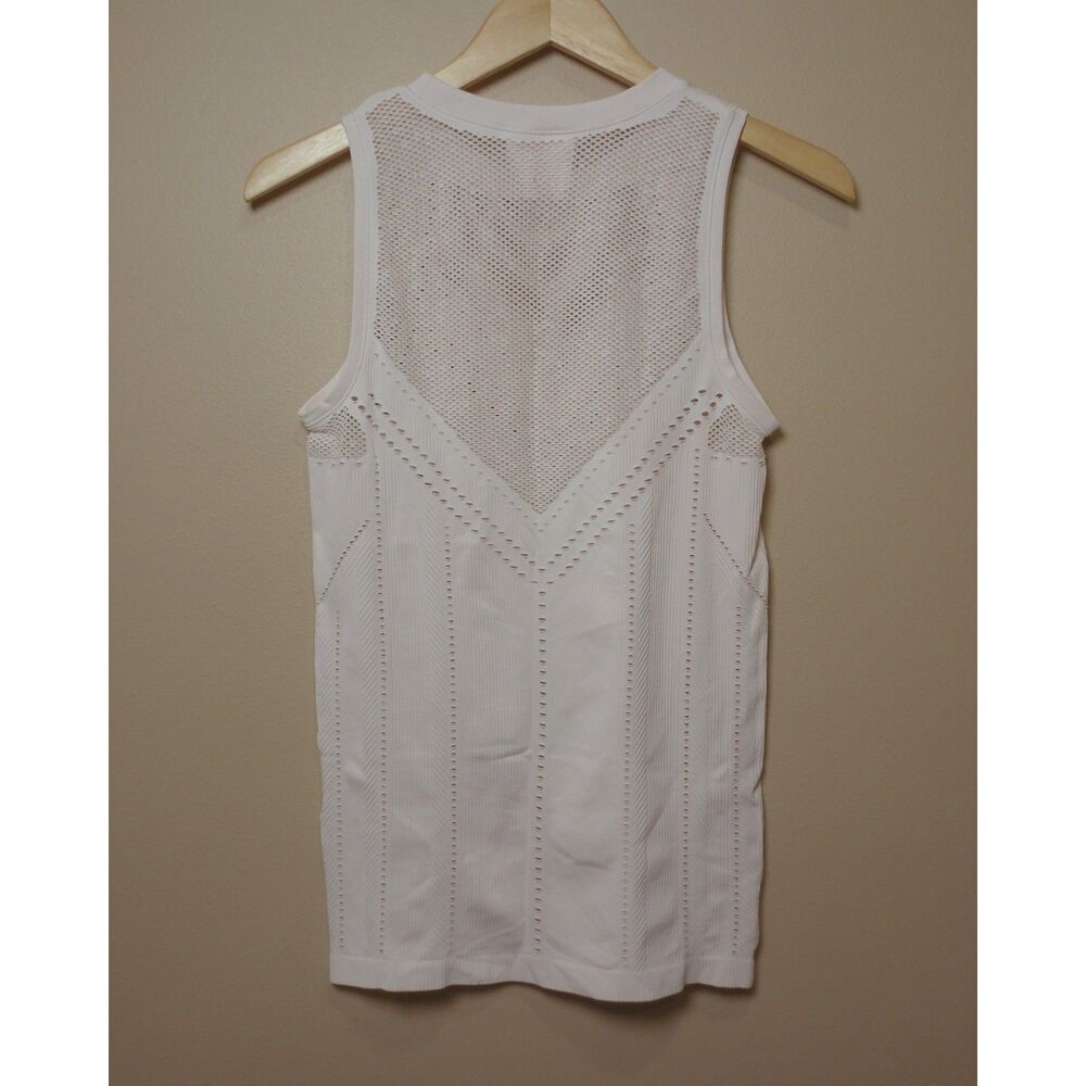 Athleta White Mesh Ribbed Seamless Tank Top Medium Yoga Gym Activewear - Picture 3 of 7